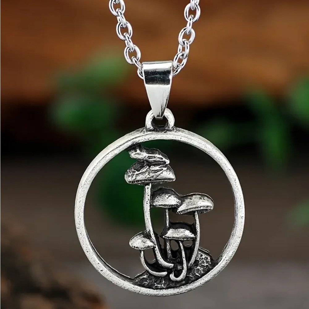 Silver Mushroom Pendant Necklace